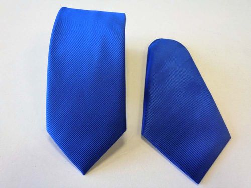 Corbata microfibra falso liso 8 cm y pañuelo azul tinta