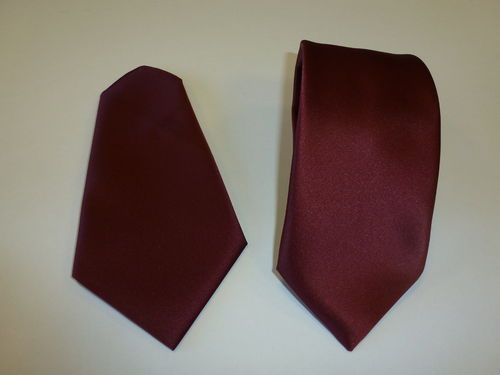 Corbata raso 8 cm, pañuelo Granate