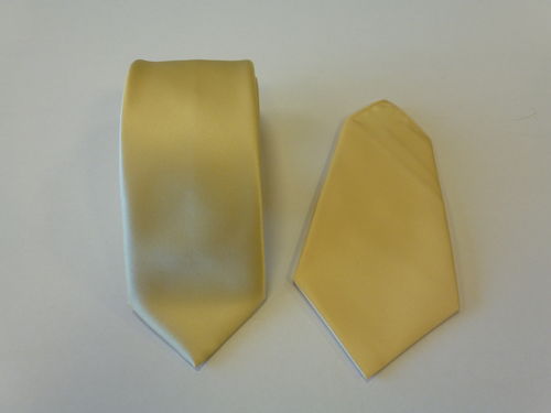Corbata raso 8 cm, pañuelo vainilla