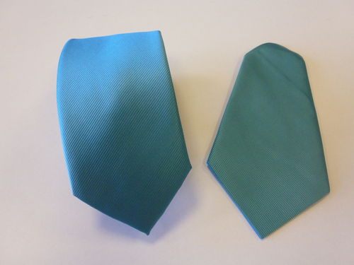 Corbata microfibra falso liso 8 cm y pañuelo turquesa